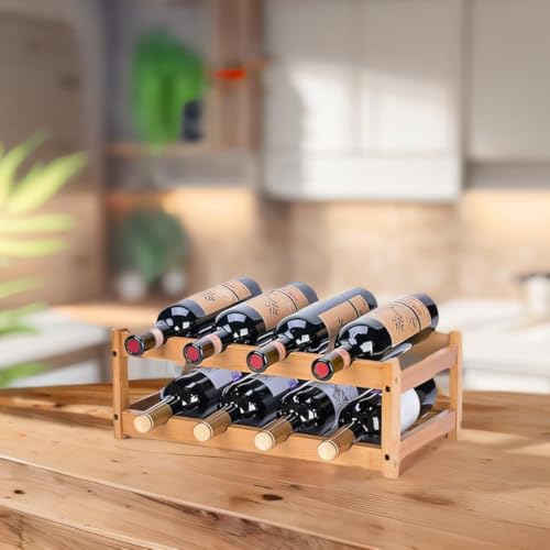 Bamboo Wine Rack - 2-Tier Countertop Display Shelf for 8 Bottles - size: 2-Tiers 8-Bottles