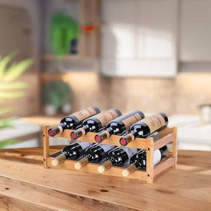 Bamboo Wine Rack - 2-Tier Countertop Display Shelf for 8 Bottles - size: 2-Tiers 8-Bottles