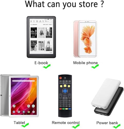 Yoillione Wall Mount Tablet and Phone Charging Stand for Tablet, Smartphone, E-Book, 2 Slots Remote Control Holder for TV, Clear Acrylic Remote Storage Media Organizer Box - Product 2.0 Size Upgrade