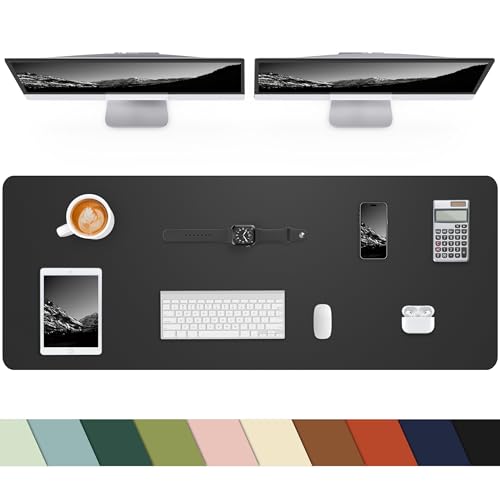 Leather Desk Pad Protector,Large Desk Mat, Mouse Pad, Non-Slip PU Leather Desk Blotter, Laptop Computer Desk Keyboard Mat, Waterproof Desk Writing Pad for Office/Home (Black, 48" x 17") - color: Black, size: 48" x 17"