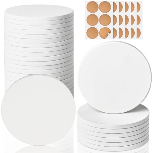 Ceramic Tiles for Crafts, GOH DODD 36 Pack Unglazed Blank Coasters with Cork Backing for Alcohol Ink Painting Acrylic Pouring Art Projects Housewarming Gifts Wedding School Education, Round, 4 Inch - color: Round, size: 36 Pieces