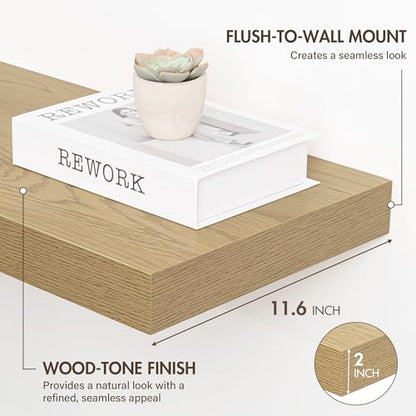 Acovy 48 Inch Floating Shelves, 12" Deep Floating Shelf Wall Mounted, 48" Wall Shelves, Rustic Deep Bookshelf, Extra Deeper & Thicker Display Shelves for Bedroom, Living Room, Oak, Set of 2 - color: Oak, size: 12"Wx48"L-2pcs