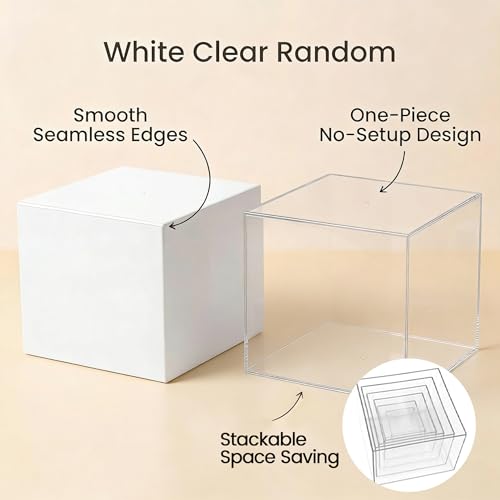 DomeStar 6PCS Clear and White Buffet Risers with Mini Sign, Food Risers Dessert Table Display Set for Buffet Table Party Catering Cupcake Cake Jewelry, Nesting Boxes for Food Display 8" 7" 6" 5" 4" 3" - color: Transparent