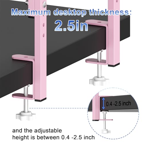 2-Tier Desk Shelf, Expandable Under Desk Storage, Clamp on Desk Shelf, Desktop Accessories for Offices, Study Rooms, and Game Rooms (Pink) - color: Pink