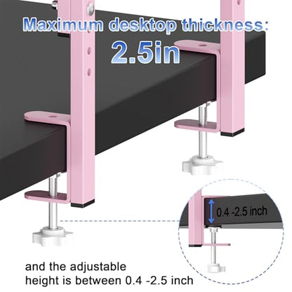2-Tier Desk Shelf, Expandable Under Desk Storage, Clamp on Desk Shelf, Desktop Accessories for Offices, Study Rooms, and Game Rooms (Pink) - color: Pink