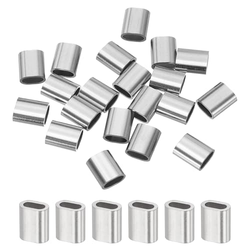 uxcell 1/8"(3mm) Wire Rope Stop Sleeve, 304 Stainless Steel Cable Wire Rope Crimping Loops Sleeve Ferrules for Cable Ferrule, Silver 20Pcs - size: 1/8"(3mm)