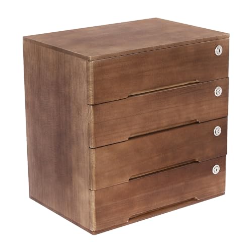 Wooden Desk Organizer with Drawers & Lock, Desktop Countertop Storage Cabinet Lockable Home Office Supplies File Tabletop Organizing Unit (4 Drawer - Retro Walnut) - style: 4 Drawer - Retro Walnut