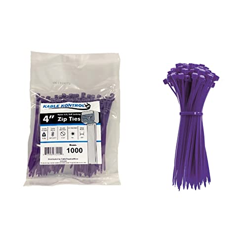 Kable Kontrol Purple Zip Ties 4 Inch 1000 Pcs, 18 Lbs Tensile Strength, Self-locking Nylon Colored Cable Ties Wire Wraps for Indoor or Outdoor Use - color: Purple, size: 4" - 18 Lbs - 1000 Pcs