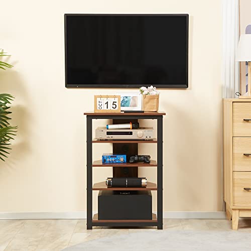 HOMCOM Media Stand with 4-Tier Audio Rack AV Media Corner Shelf with Cable Management for DVD Players Game Console TV Box Cable Box Xbox WiFi Router, Brown - color: Brown, style: Modern