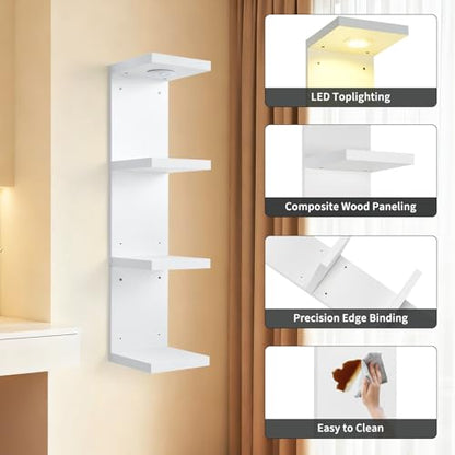 LinTimes 4-Tier LED Wall Shelf with Remote Control, White Floating Shelves Unit, Wall Mounted Display Storage - size: 4 Tier
