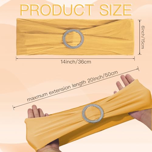WJWHQ 100PCS Spandex Stretch Chair Sashes Bows Elastic Chair Cover Bands Ties with Buckle Slider for Wedding Party Reception Events Universal Ceremony Banquet Decorations (Gold) - color: Gold