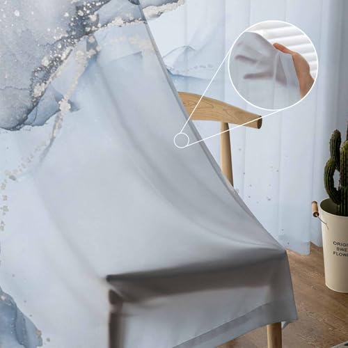 PIEPLE Blue Marble Sheer Curtains 72 Inch Length 2 Panels Set for Living Room/Bedroom, Blue Grey Stripes Marble Texture Nature Tone Semi Curtain Sheers Drapes Rod Pocket Curtains Window Treatment Set - color: Marble, size: 52"W x 72"L (Pack of 2)