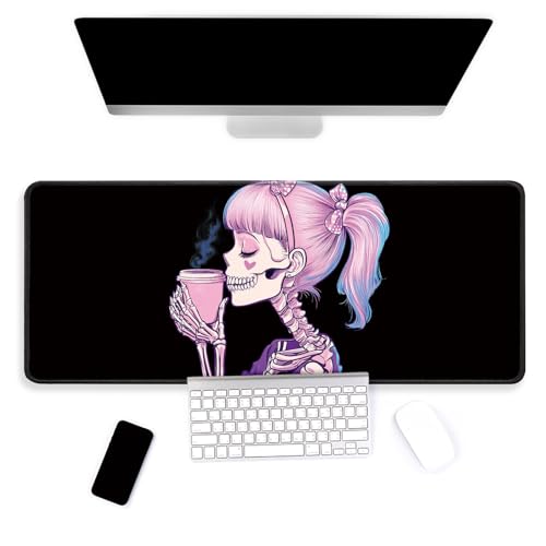 Large Mouse Pad, Big Gaming Mousepad, Desk Mat for Desktop, Thick Non-Slip Waterproof Rubber Base, Mouse Pads for Office, Computer, Keyboard, Laptop 31.5x11.8 in, Pink Girl Skull - color: Pink girl skull, size: 31.5" x 11.8"