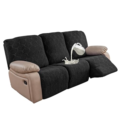 100% Waterproof Recliner Sofa Slipcovers, 3 Pieces Stretch Reclining Couch Covers for 3 Cushion Couch Sofa Pet Friendly Washable Furniture Covers for Dogs, Pets, Kids (Black, 3 Seater) - color: Black, size: 68"-88" 3 Seater