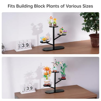 NiHome Tree-Shaped Bamboo Display Stand for LEGO Botanical Collection Sets, Multi-Tier Showcase Figurine Display Shelf Riser for Collectibles and Room Decor, Perfume Riser Holder, Tabletop Plant Stand