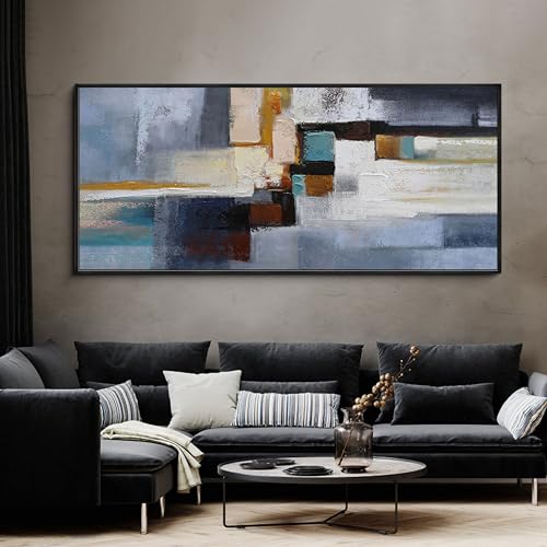 KLAKLA Large Canvas Framed Wall Art - Modern Abstract 70x31 Picture Artwork for Wall Black Frame Wall Art for Living Room Bedroom Office Painting Art - color: Black and white abstract - 2, size: 70x31