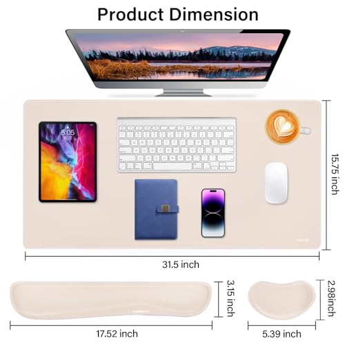 MOSISO Keyboard Mouse Pad Set, Gaming Mouse Pad&Keyboard Wrist Rest&Wrist Rest, Ergonomic Wristrests with Memory Foam Home Office Easy Typing Cushion Non-Slip Mousepad, Apricot - color: Apricot