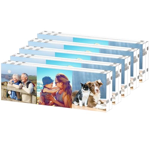 HELPLEX Acrylic Frame, 5 Pack 2x6 Acrylic Picture Frames Photo Booth Frame, 20mm Thicker Frameless Clear Double Sided Magnetic Frame, Free Standing Desktop Display - size: 2x6(5 PACK)