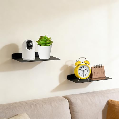 Small Floating Shelf, Wall Shelf, Metal Floating Shelves for Echo, Cameras, Small Speaker, Wall Shelves for Bathroom, Living Room, Bedroom (Black 1pcs 9x6 inch) - color: Black 1pcs 9"x6"