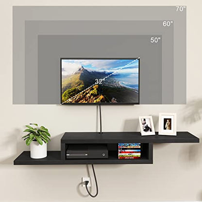 ChooChoo Floating TV Stand Shelf, Wall Mount Entertainment Center, 60” Media Console Stand for Living Room, Bedroom, Black - color: Black, size: 11.7"D x 60"W x 8.3"H