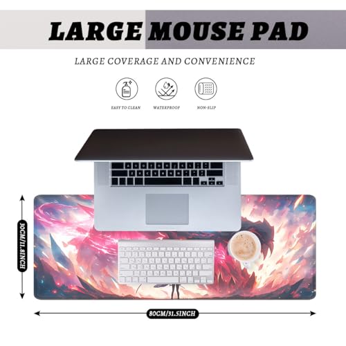 Japanese Anime Mouse Pad Cartoon Dragon Girl Purple Blue Extended Mousepad XXL Computer Laptop Keyboard Mouse Mat Big Aesthetic Desk Decor Pad 31.5x11.8 in - color: Anime, size: 31.5L x 11.8W inches