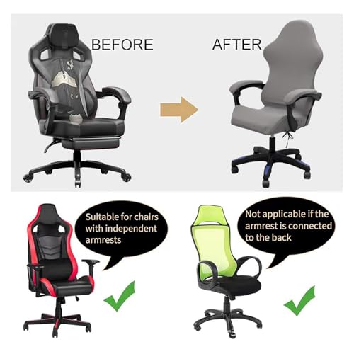 Gaming Chair Cover Set with Armrest Covers, Stretch Ruffled Slipcover for Racing Office Computer Reclining Chairs (Smoky-Gray) - color: Smoky-gray