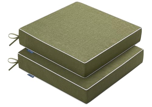 MIULEE Green Outdoor Chair Cushions Set of 2, 22x22x3 Inch Waterproof Patio Seat Cushions for Outdoor Furniture Couch Sofa, 3 Year Color Fastness High Density Foam with Adjustable Ties - color: Green, size: 22 x 22 x 3 Inch