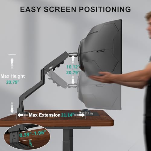 WALI Heavy Duty Single Monitor Arm for 17-49 Inch Flat Curved Ultrawide Screens, up to 33 Lbs, Adjustable Single Monitor Desk Mount for Home Office Gaming, VESA 75/100mm (GSM001XLN), Black - size: 17" to 49"
