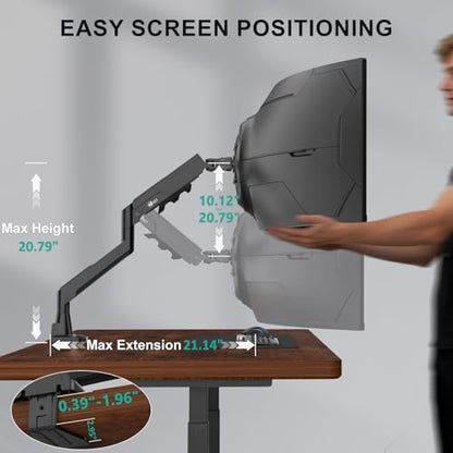 WALI Heavy Duty Single Monitor Arm for 17-49 Inch Flat Curved Ultrawide Screens, up to 33 Lbs, Adjustable Single Monitor Desk Mount for Home Office Gaming, VESA 75/100mm (GSM001XLN), Black - size: 17" to 49"