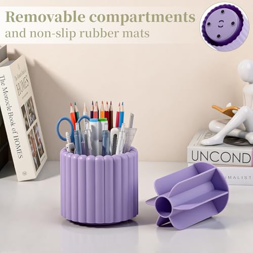 Anyoifax 360° Rotating Pen Holder 7 Slots Desk Organizer Removable Pencil Cup Plastic Art Supplies and Accessories Desktop Storage Box Caddy for Office, School, Home (Purple) - color: Purple, size: Small