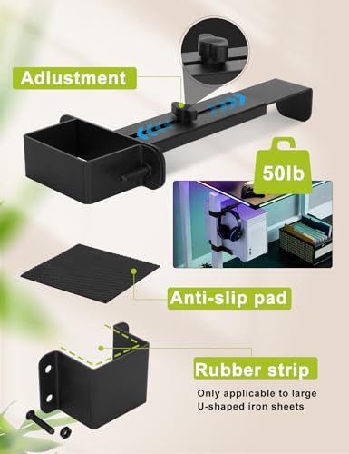 No-Drill Under Desk PC Mount, Adjustable CPU Holder for Standing Desk, Compatible Only with 65mm × 45mm Desk Legs, Supports up to 50 lbs, Includes Non-Slip Pads - size: Fits Desk Leg: 65mm(D) x 45mm(W)
