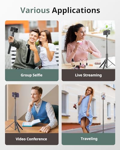 Sensyne 60" Phone Tripod - Selfie Stick, Lightweight All in One Phone Tripod Integrated with Wireless Remote Compatible with All Cell Phones for Selfie/Video Recording/Photo/Live Stream/Vlog（Black） - size: 60in