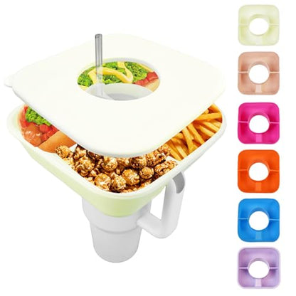 Snack Bowl for Stanley Cup 40 oz Tumbler, Reusable Snack Tray with Lid, Snacks Ring, Silicone Food Holder for Stanley Cup Accessories (Cream) - color: Cream