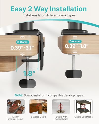 Pegzone Vertical Dual Monitor Mount for 17–34 Inch Screens, Stacked Monitor Stand, Holds up to 33 lbs per Arm, 33.1" Extra Tall Pole, Full Motion Height Adjustable Mount, 75/100 VESA, Clamp & Grommet