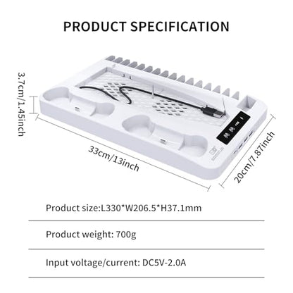 Cooling Station for Ps5/Slim/Pro Disc & Digital Playstation 5 Vertical Stand Organizer with Dual Controller Charger,16 Game Slots,7 Rgb,,3 Usb Ports,Headset & Remote Holder (White) - color: White