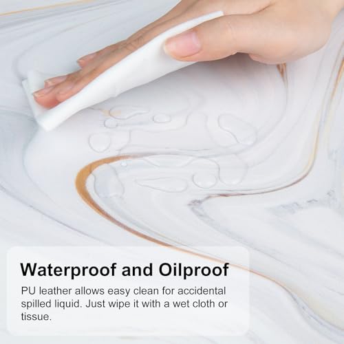 QIYI White Mouse Pad, Cute Marble Large Desk Mat, PU Leather Desk Protector Mousepad, Gold Grey Striped Waterproof Computer Keyboard Gaming Mouse Pads, Non Slip Extended Writing Pad 31.5" x 15.7" - color: Luxury Marble Ink, size: 31.5" x 15.7"