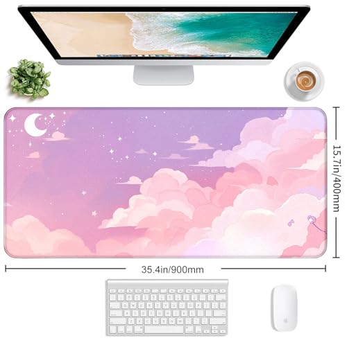 Beautiful Pink Cloud Mouse Pad, Suitable for Girls' Office Decoration Pad | Large Extended Mouse Pad; Full Desk Coverage; Waterproof Coating; Stable Anti-Slide Base For Gaming, Office, Study Daily Use - color: Pink Clouds