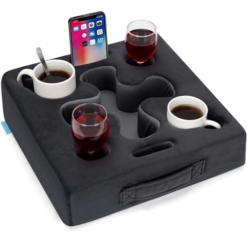 Couch Cup Holder-Sofa Cup Holder Pillow Tray Caddy Cupholder Hearted for Bed, Rv, Tv, Car, Man Cave, Backseat for Remote, Drinks, Snacks (Square-Grey) - color: Dark Grey