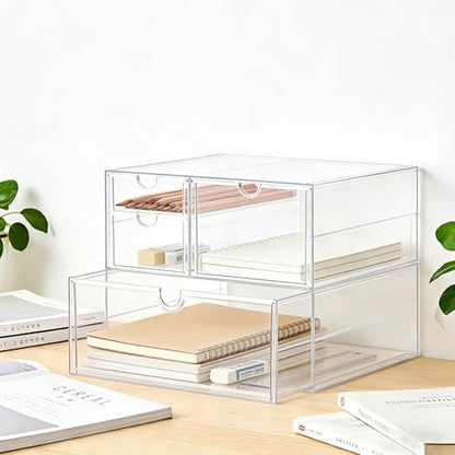 Prsildan Acrylic Drawer Makeup Organizer with 4 Drawers, Set of 2 | Clear, Baby Bottle Storage, For Vanity Countertop Bathroom Cosmetic Office Desk, Craft Jewelry Art Supply Organization - style: 4 Drawers
