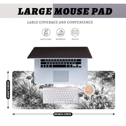 Ink Flower Gaming Mouse Pad Dark Aesthetic XL Mouse Pad Large Mousepad Extended Laptop Keyboard Mat Gaming Desk Pad Mouse Mat Office Computer Keyboard Laptop 31.5"x11.8" - color: Ink Flower, size: 31.5L x 11.8W inches