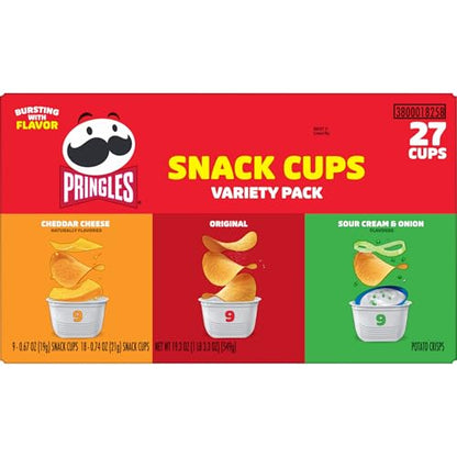 Pringles Potato Crisps Chips, Lunch Snacks, Snack Cups, Variety Pack, 19.3oz Box (27 Cups) - size: 1 Count (Pack of 1)
