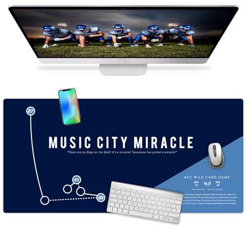 French KOKO Large Tennessee Football Desk Mat 36" x 16.5" – XL Desk Pad Mat Featuring The Music City Miracle Play, Oversized Mouse Pad Protector, for Men, Teen Boys, Dad, Office - color: Tennessee Football, size: 16.5" x 36"