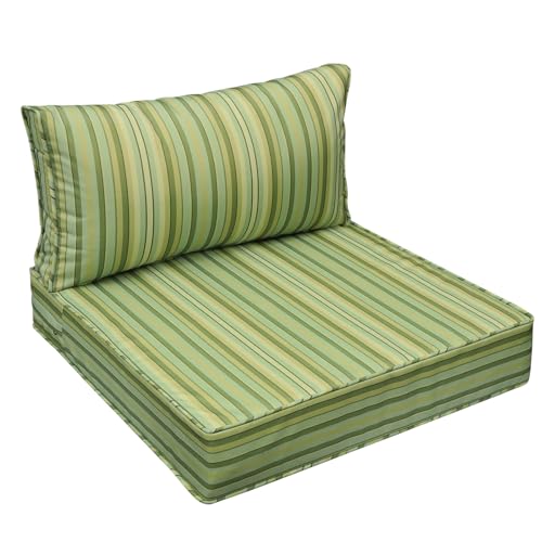 AAAAAcessories Outdoor Seat Cushions for Chairs, Fade-Resistant, Waterproof Patio Furniture Replacement Cushions, 24" x 24" x 5" + 24" x 13.5", Mossy Forest Stripe - color: Mossy Forest Stripe, size: 24"x24"x5" / 24"x13.5"