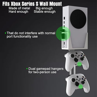 Wall Mount for Xbox Series S - All Metal Vertical Hanging On Wall Near or Behind TV Left/Right, Wall Mount Kit with Detachable Controller Holder - color: White