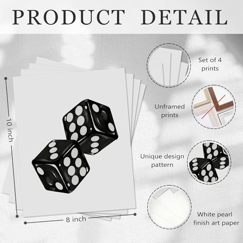 YUISLE Trendy Black and White Wall Art Posters, Leopard Preppy Room Decor, Aesthetic Dice Poster Prints for Teen Girl's Dorm Bedroom, 8x10 Inch, 4 PCS(Unframed)