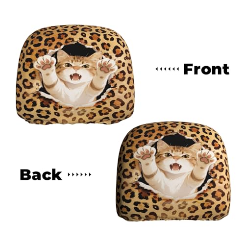 Funny Cat Car Headrest Covers 2 Pack Universal Size Cheetah Print Head Rest Cover Auto Accessories - color: Leopard Gold