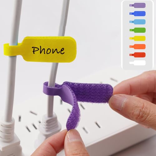 56 Pack- Cable Labels, Medium,Rectangular Wire Labels with Reusable Hook, Multi-Color Write On Cord Tags for Wire Management and Identification (1.78 x 0.79 inch) - size: 56 PCS: Rectangular