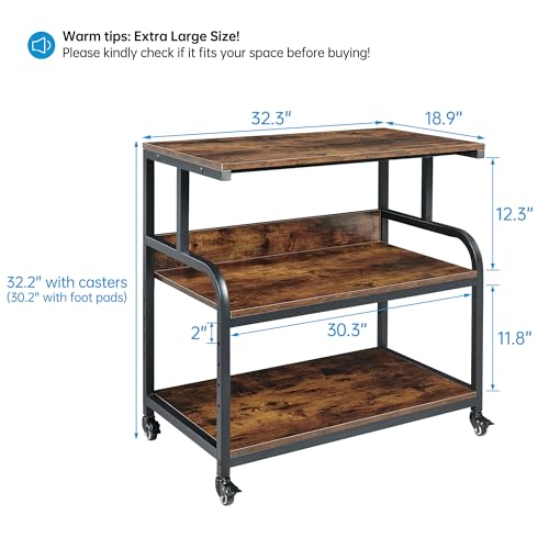 Fannova 32.3" Wide Extra Large Printer Stand, 3 Tier Printer Table with Adjustable Storage Shelf, Rolling Printer Cart with Industrial Wheels for Home Office, Rustic Brown - color: Rustic Brown, size: 32.3"W x 18.9"D x 32.1"H