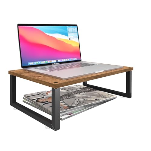 Simple Trending 2 Pack Monitor Stand Riser, Wood Desk Storage Organizer for Office Laptop, Computer, Antique Brown - size: 29"W x 9"D x 5.5"H