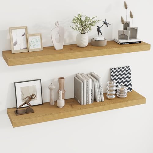 Dreamland 48 Inches Floating Shelves for Wall, 9.3 Inch Deep Floating Shelves Set of 2, Large Display & Storage Shelf, Wall Shelf for Bathroom Bedroom Living Room Kitchen Office,Oak - color: Oak, size: 48"W x 9.3"D,Set of 2